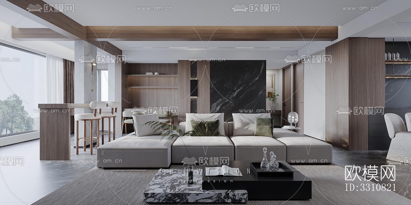 现代客餐厅效果图下载（渲染图9）