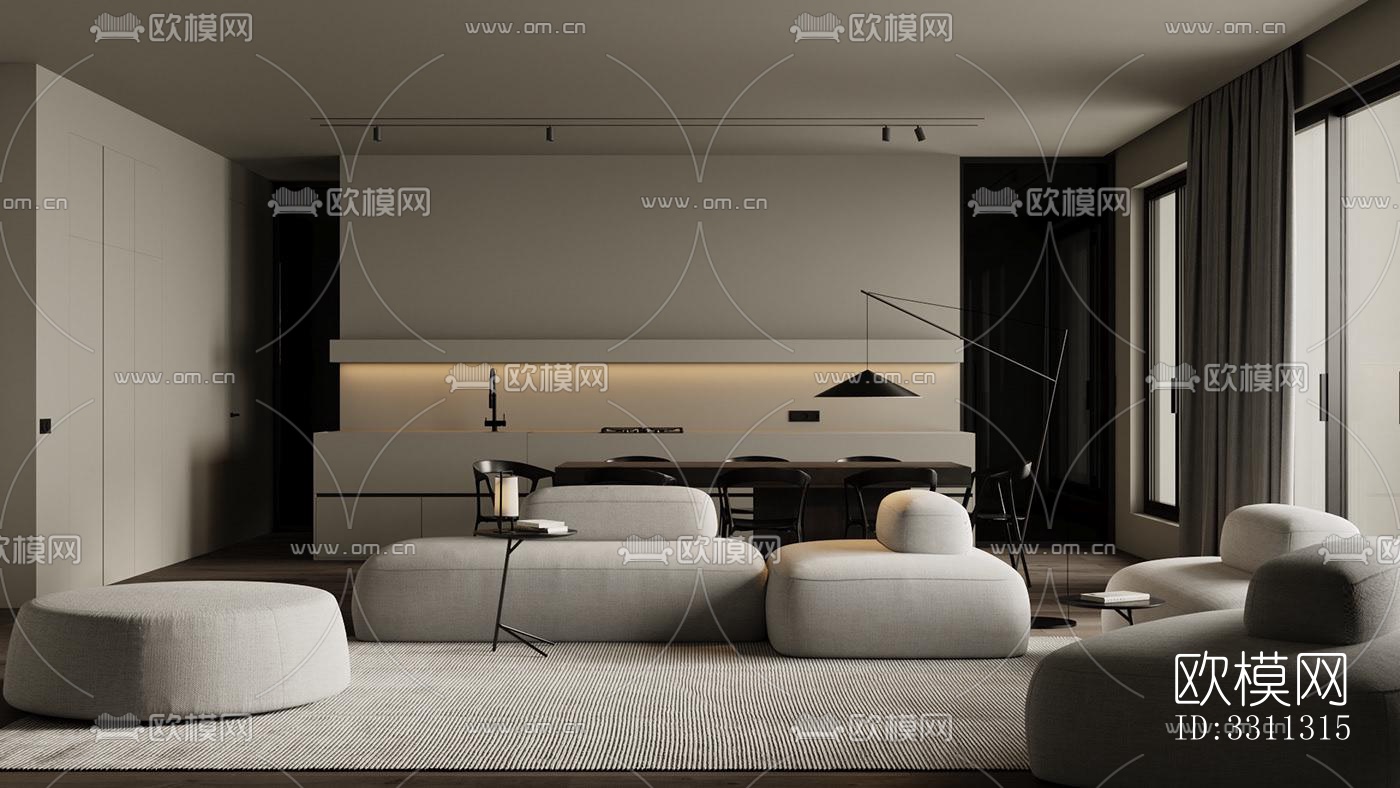 现代客餐厅效果图下载（渲染图1）