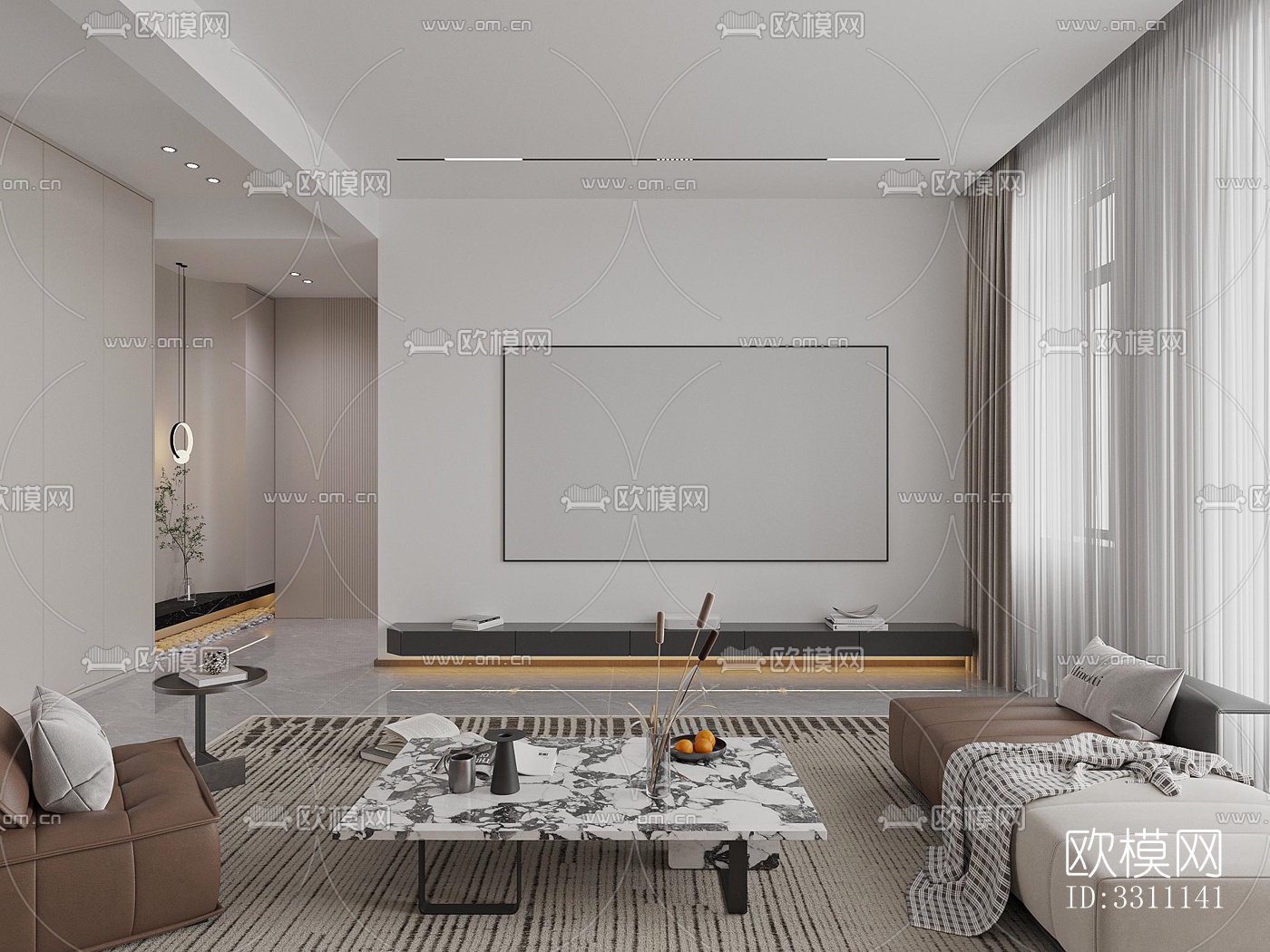 现代客餐厅效果图下载（渲染图1）