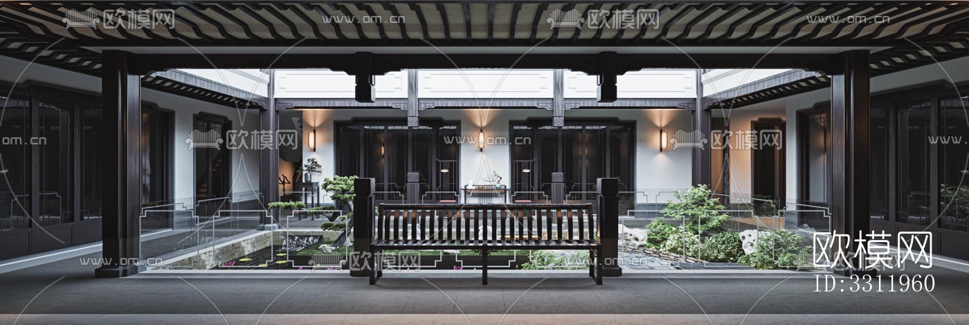 新中式阳台花园效果图下载（渲染图13）