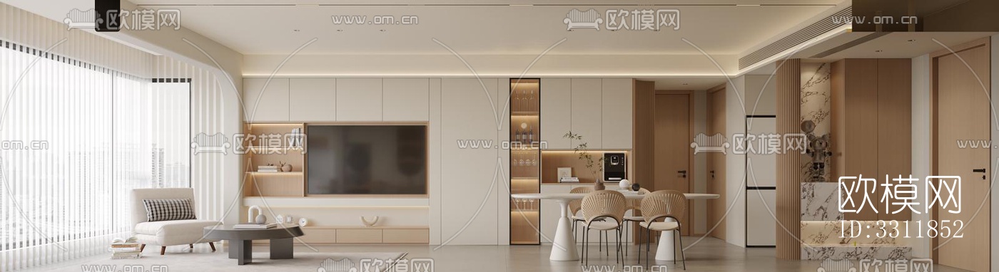 现代客餐厅效果图下载（渲染图1）