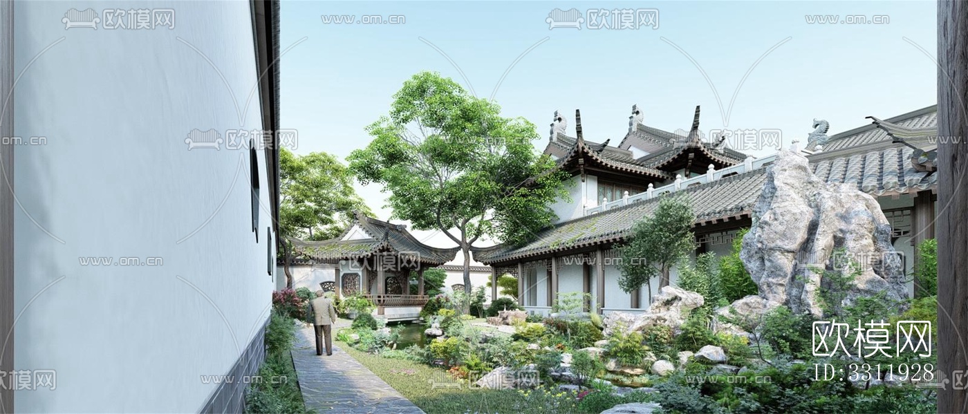 中式阳台花园效果图下载（渲染图4）