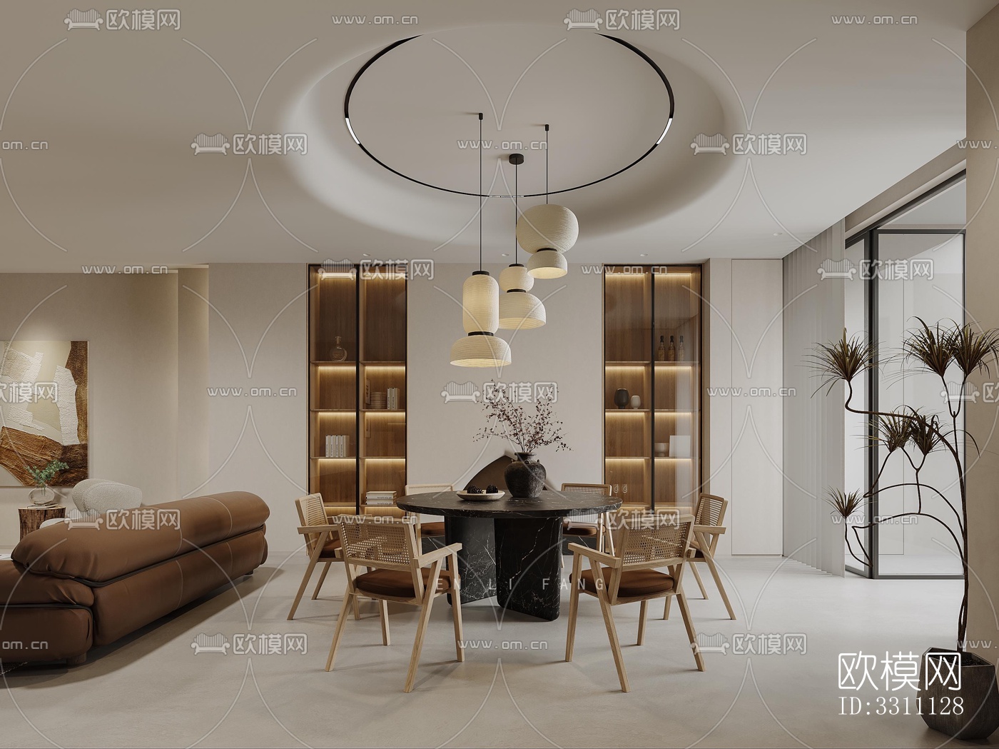 现代客餐厅效果图下载（渲染图2）