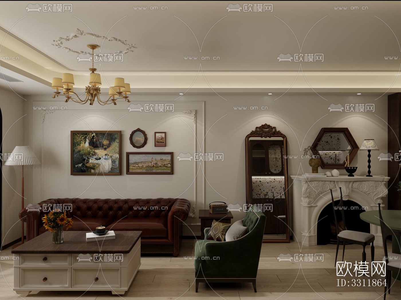 现代客餐厅效果图下载（渲染图1）