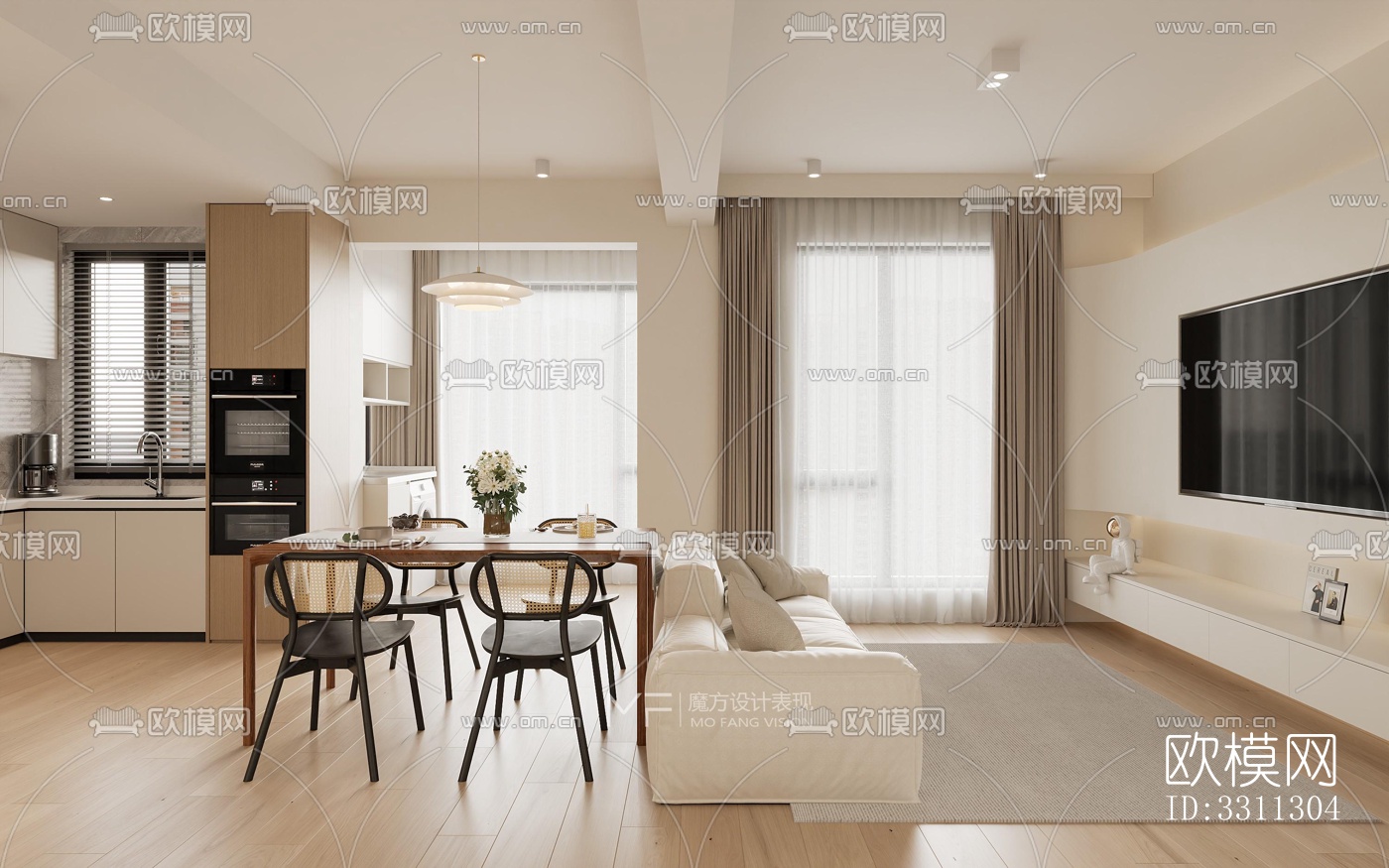 现代客餐厅效果图下载（渲染图3）