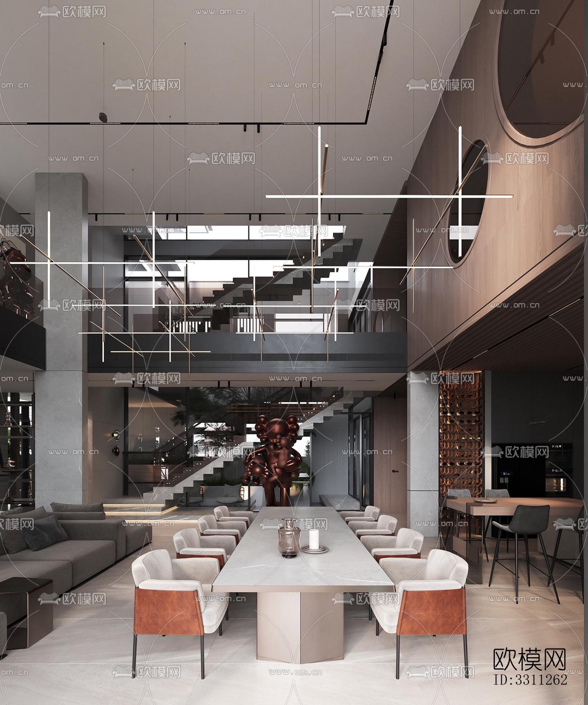 现代客餐厅效果图下载（渲染图9）