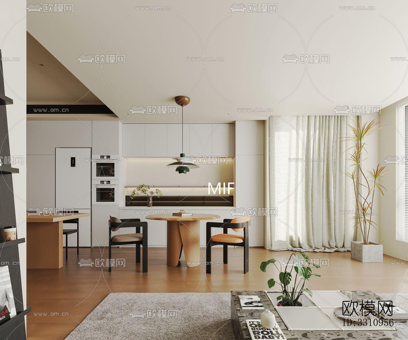 现代客餐厅效果图下载（渲染图2）