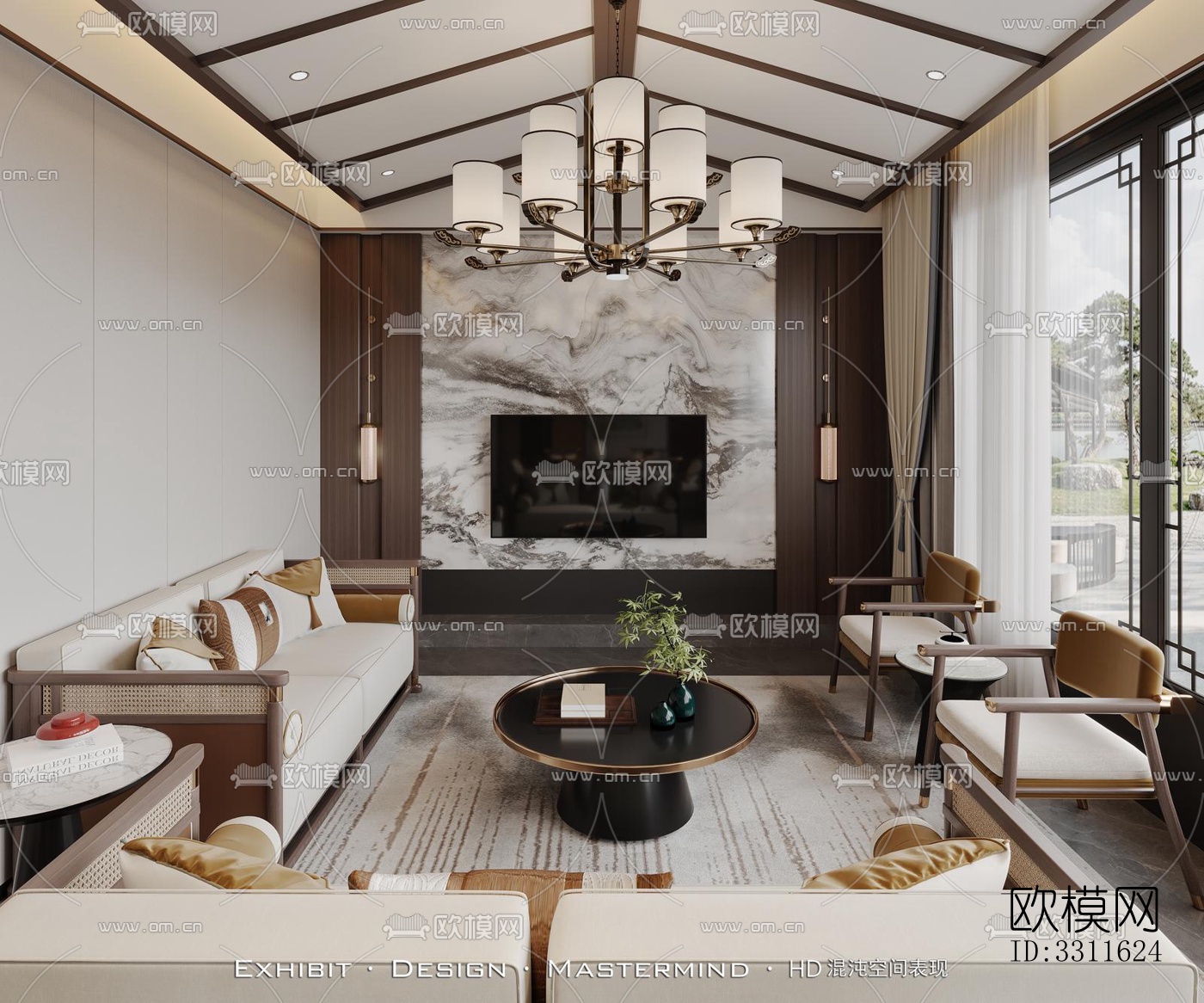 现代客餐厅效果图下载（渲染图5）