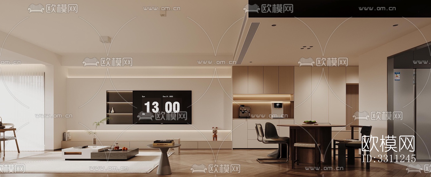 现代客餐厅效果图下载（渲染图2）
