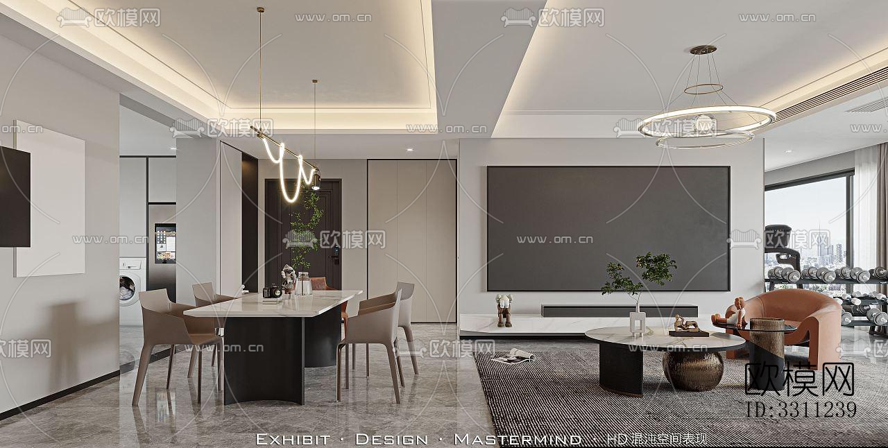 现代客餐厅效果图下载（渲染图2）