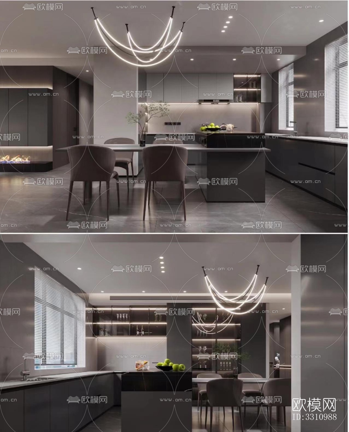 现代客餐厅效果图下载（渲染图2）