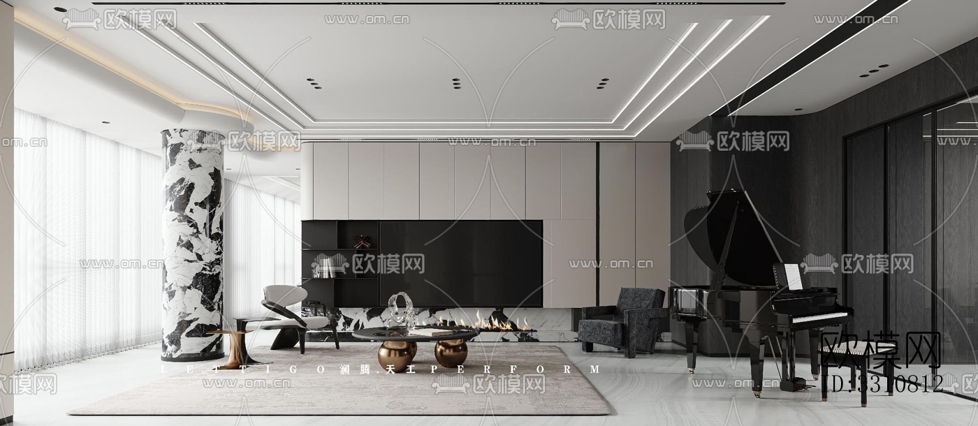 现代客餐厅效果图下载（渲染图4）