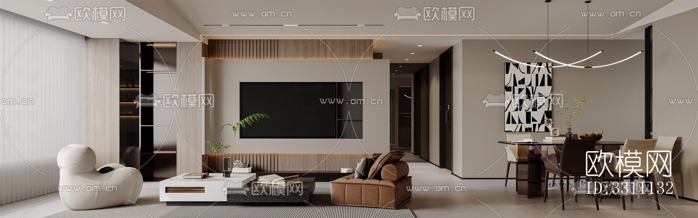 现代客餐厅效果图下载（渲染图5）