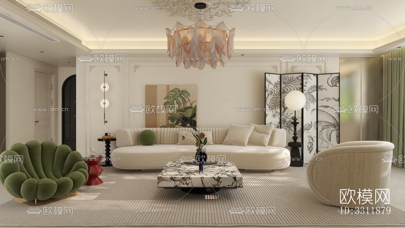 现代客餐厅效果图下载（渲染图1）