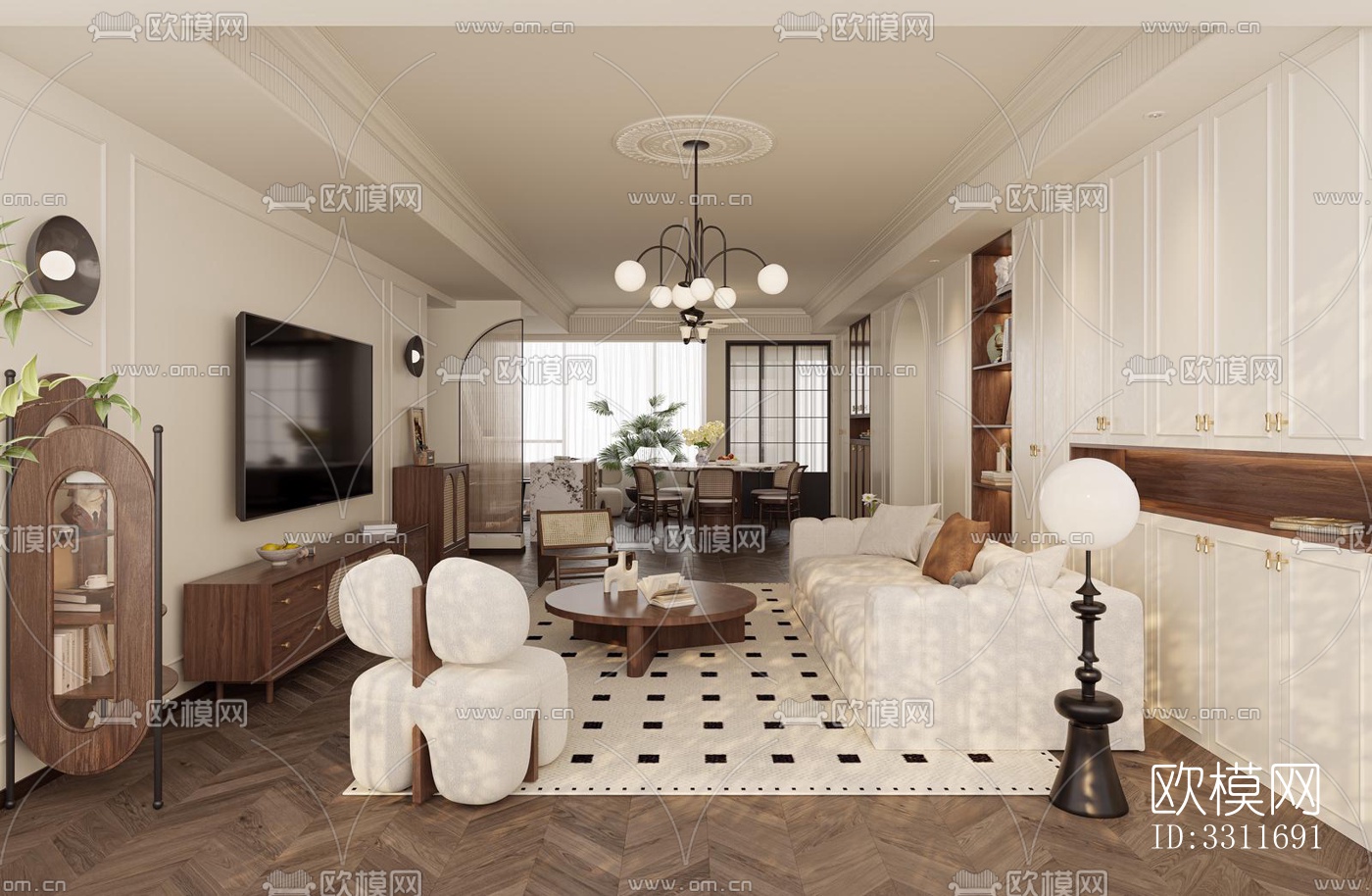 现代客餐厅效果图下载（渲染图2）