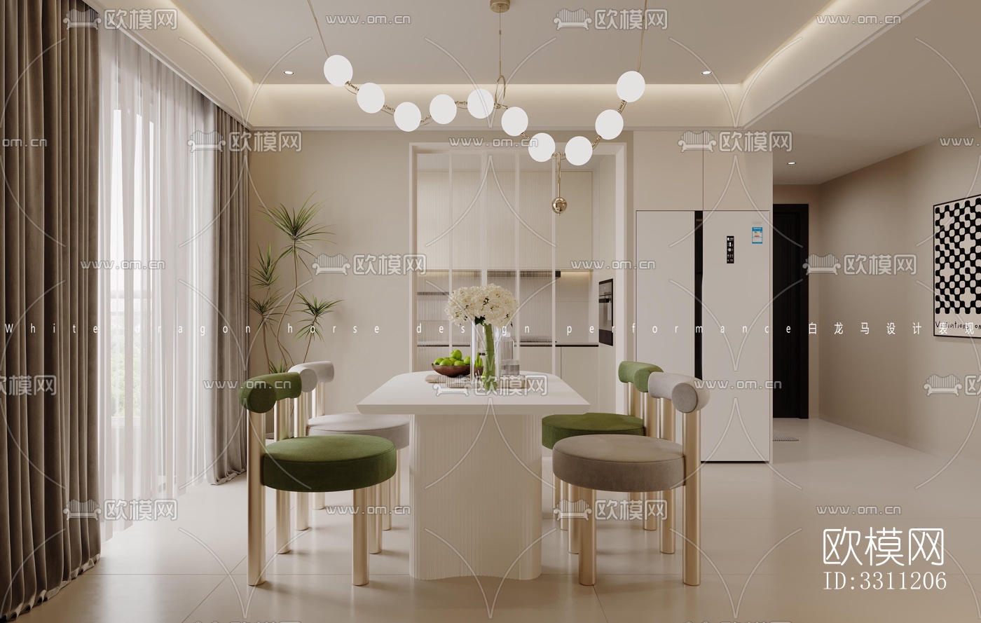 现代客餐厅效果图下载（渲染图4）