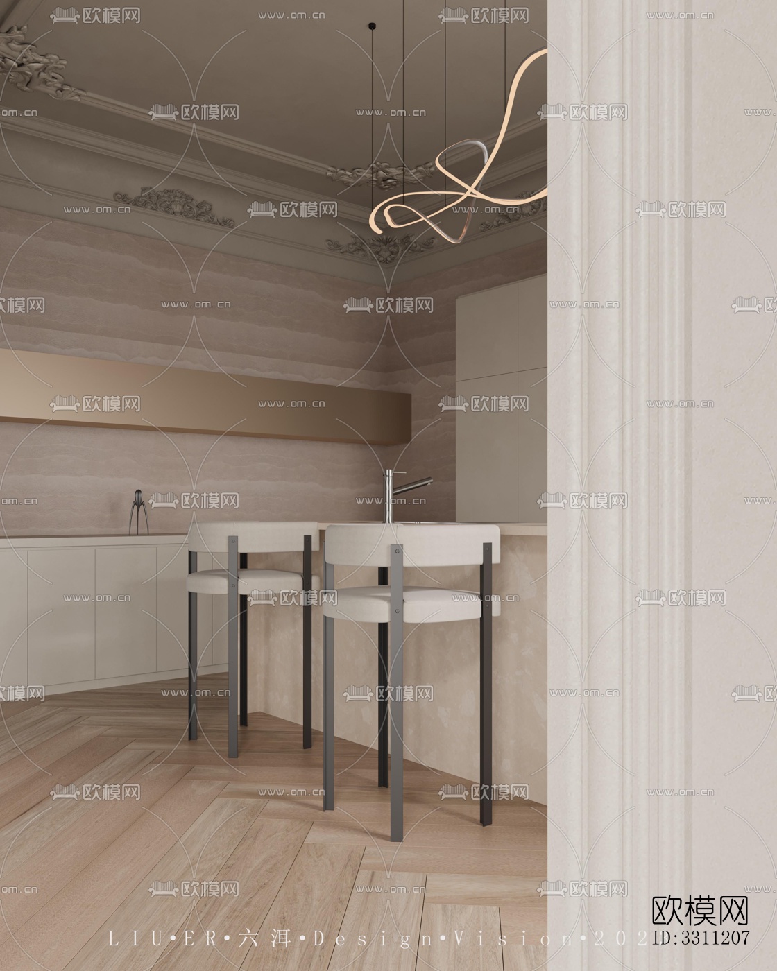 现代客餐厅效果图下载（渲染图3）