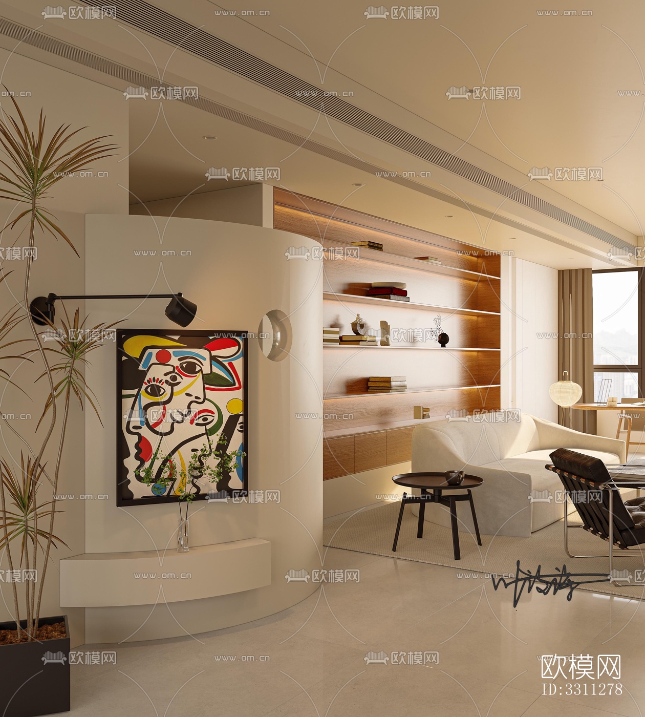 现代客餐厅效果图下载（渲染图1）