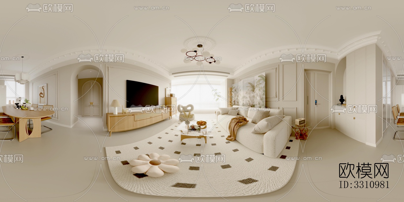 现代客餐厅效果图下载（渲染图1）