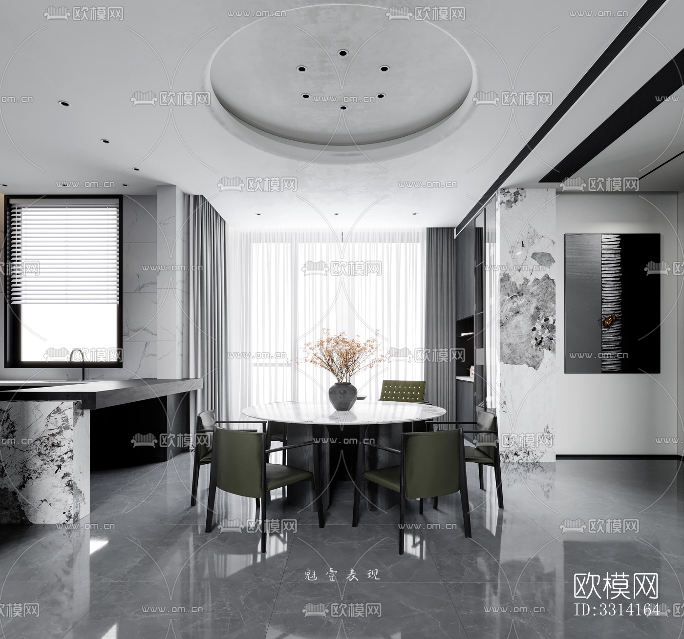 现代客餐厅效果图下载（渲染图5）