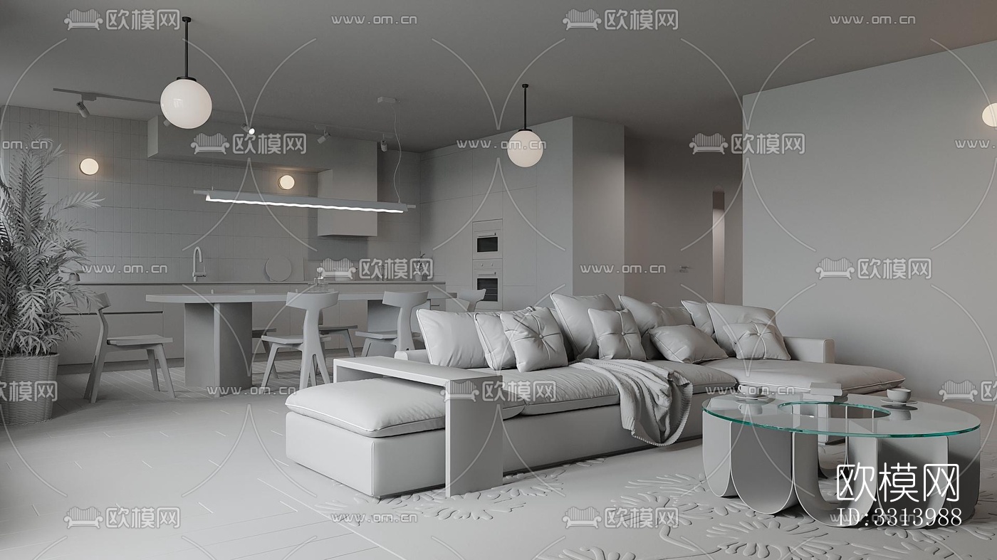 现代客餐厅效果图下载（渲染图18）