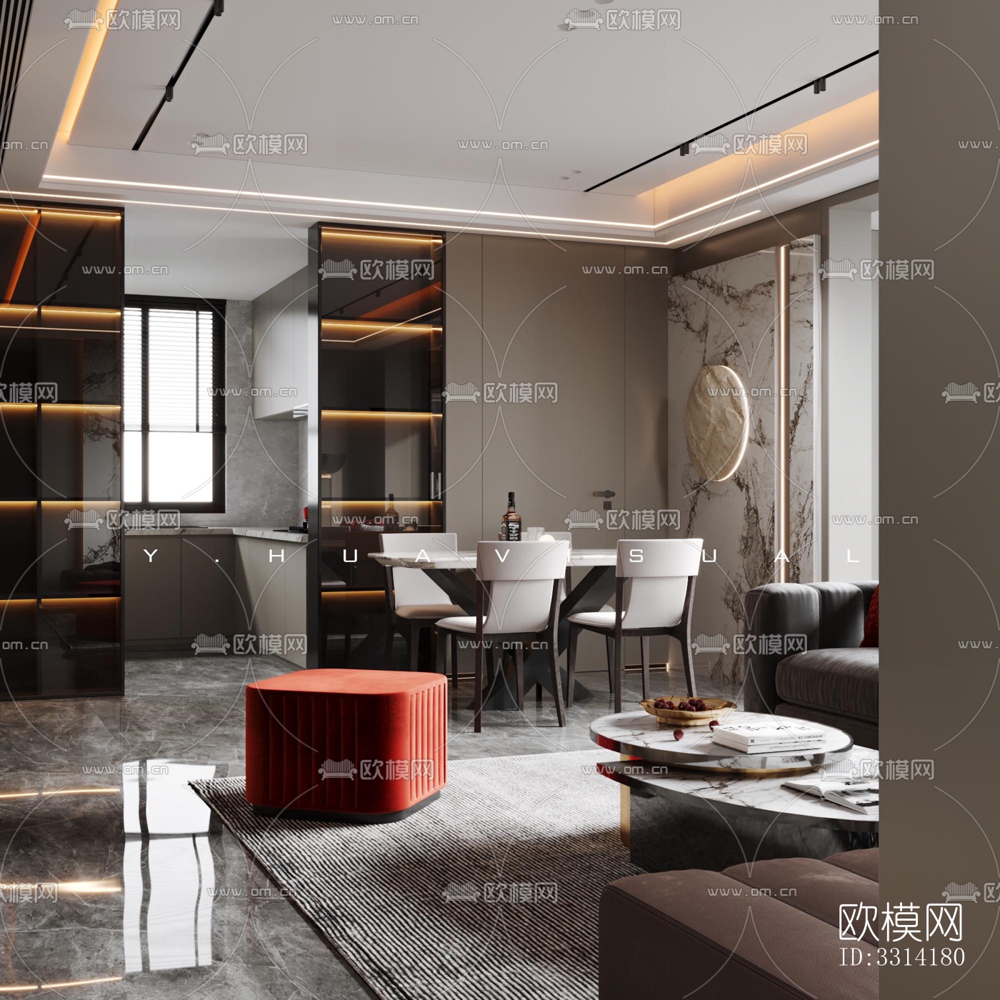 现代客餐厅效果图下载（渲染图6）