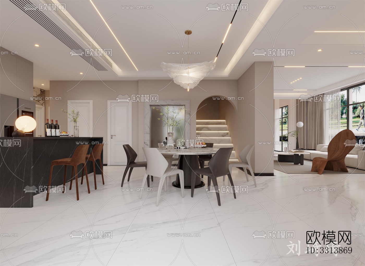 现代客餐厅效果图下载（渲染图5）