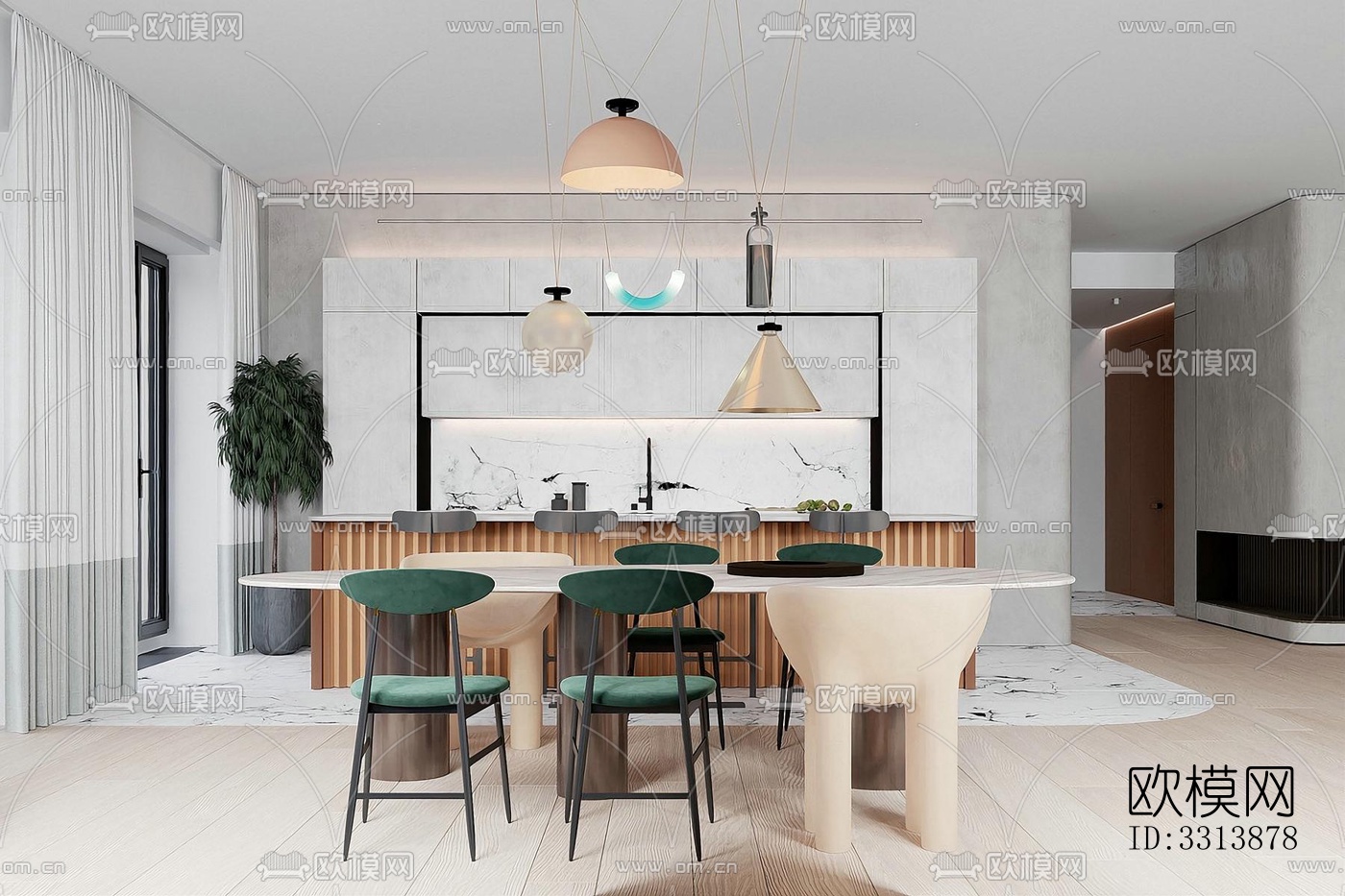 现代客餐厅效果图下载（渲染图6）