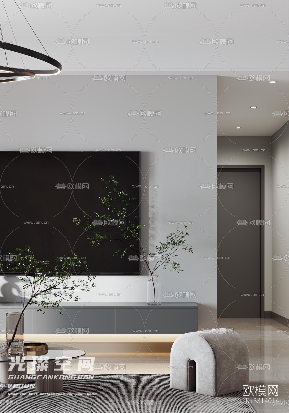 现代客餐厅效果图下载（渲染图1）