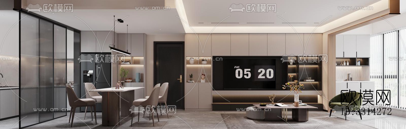 现代客餐厅效果图下载（渲染图1）