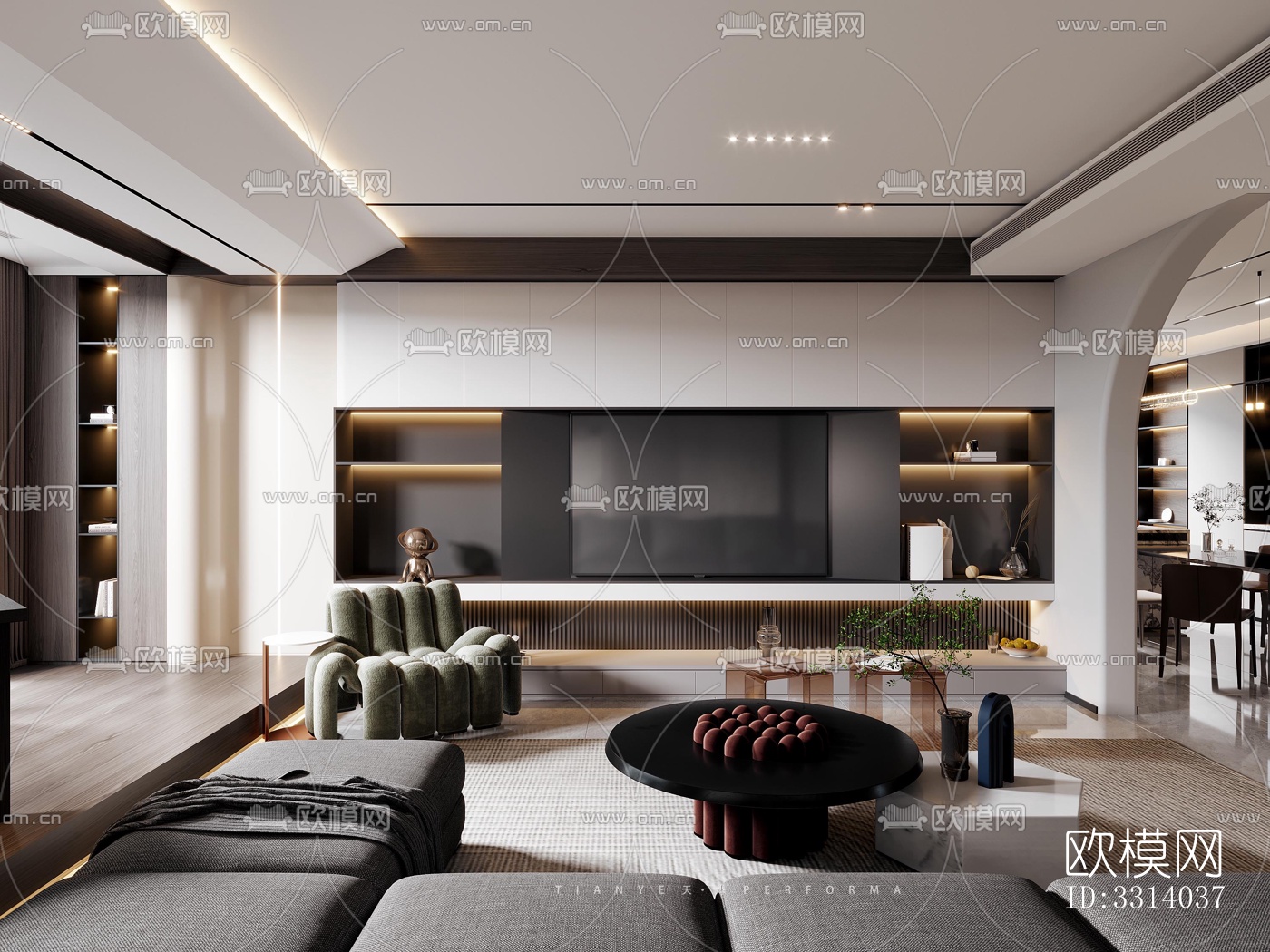 现代客餐厅效果图下载（渲染图2）