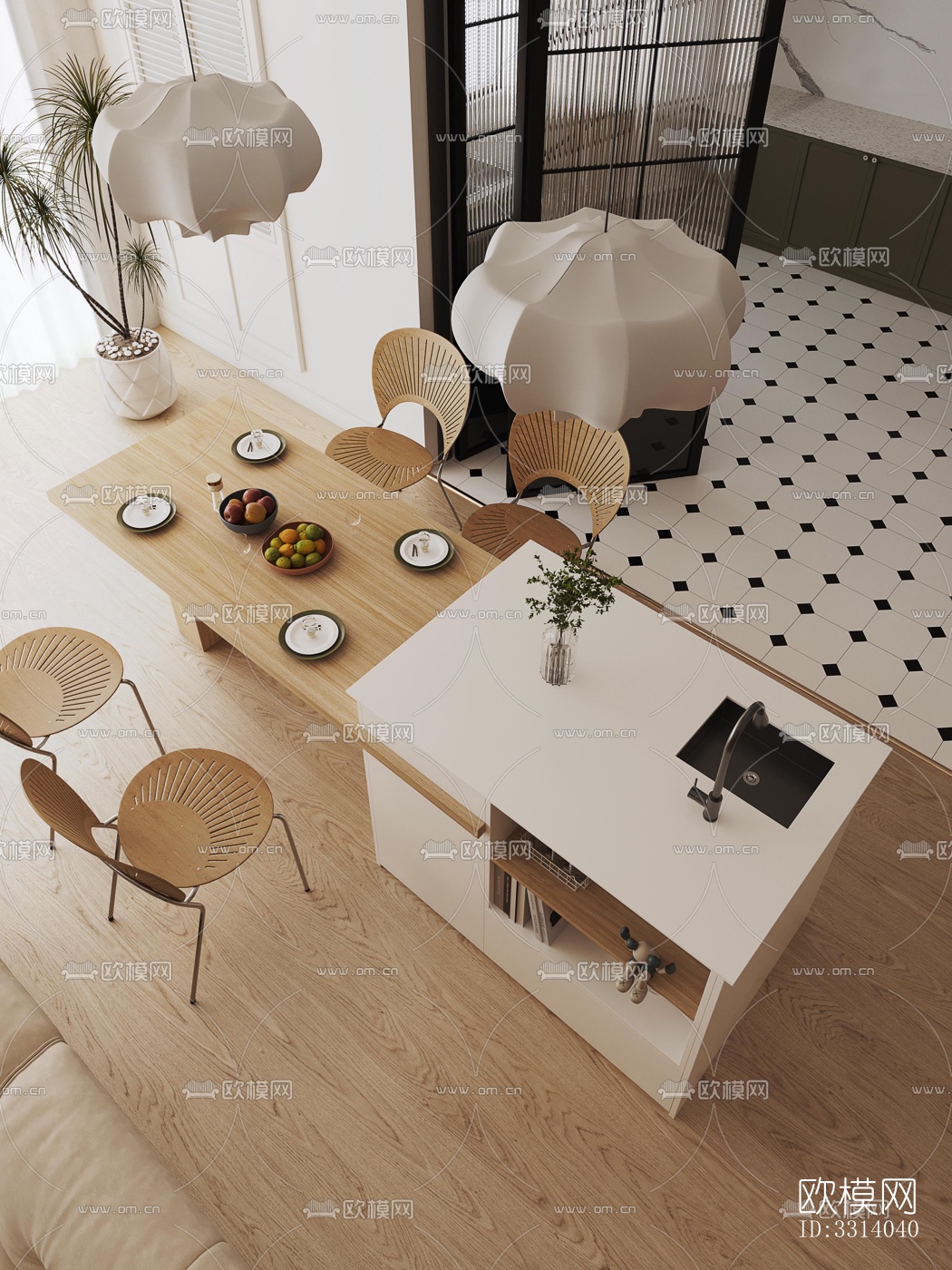 现代客餐厅效果图下载（渲染图4）