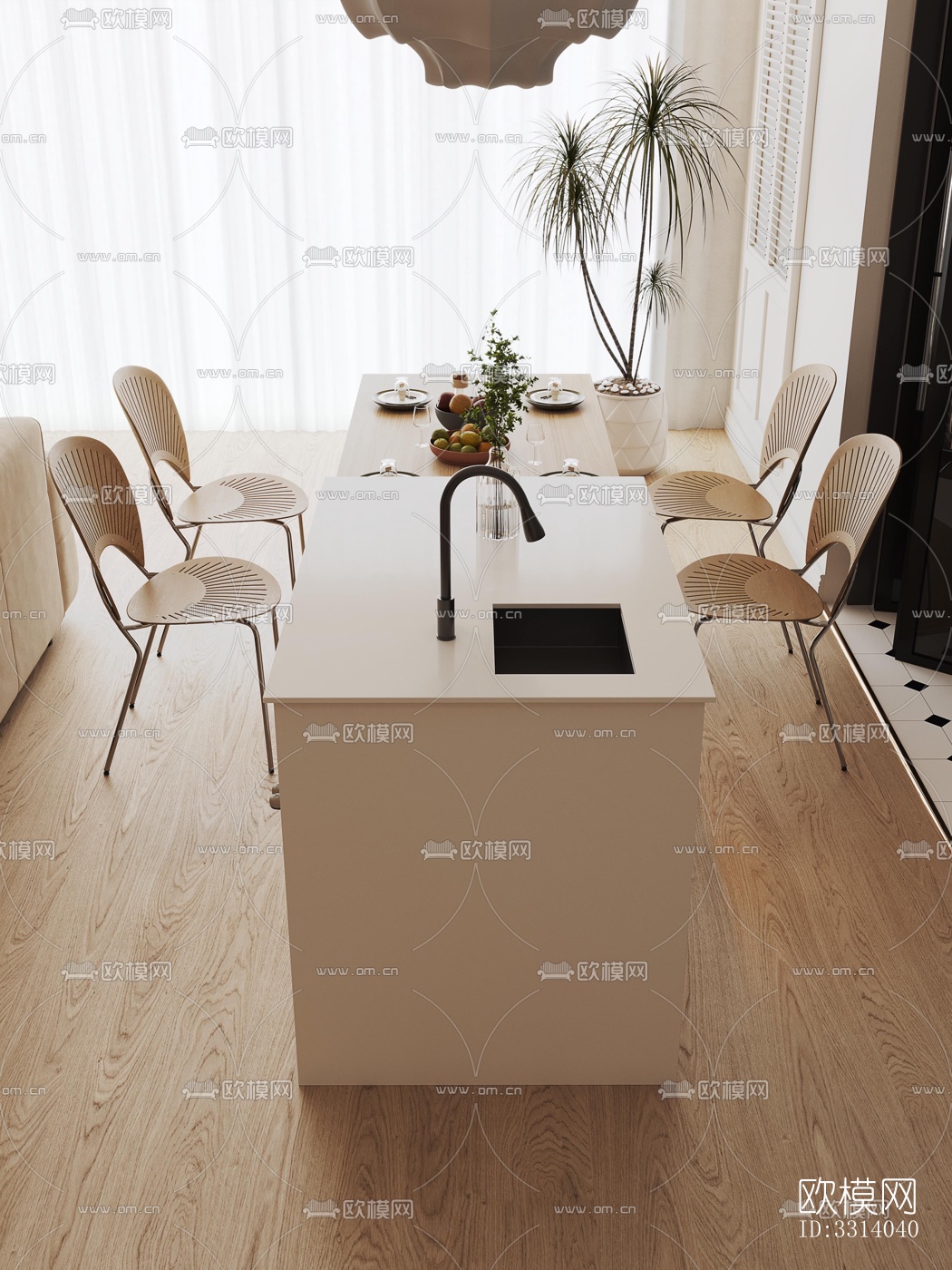 现代客餐厅效果图下载（渲染图7）