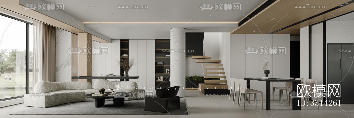 现代客餐厅效果图下载（渲染图1）