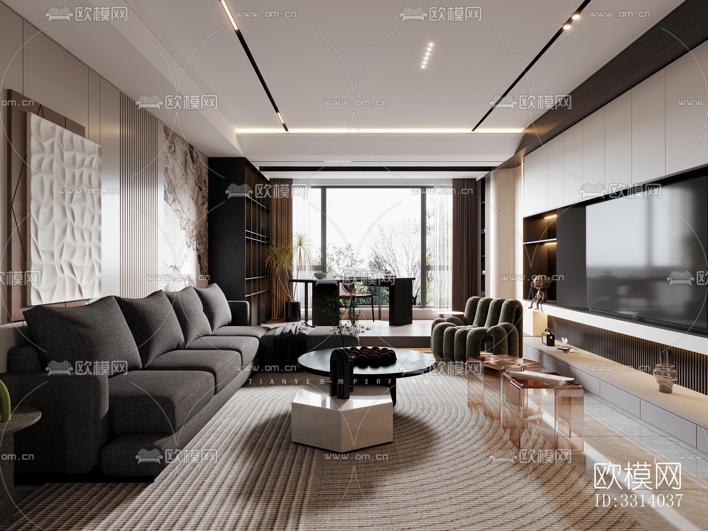 现代客餐厅效果图下载（渲染图8）