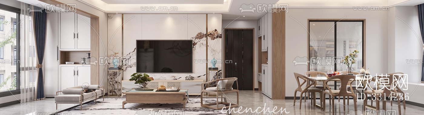 现代客餐厅效果图下载（渲染图6）