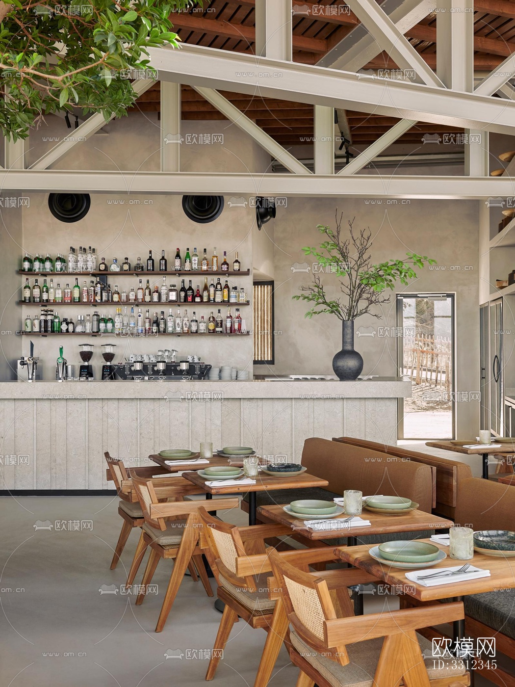 原木风西餐厅效果图下载（渲染图7）