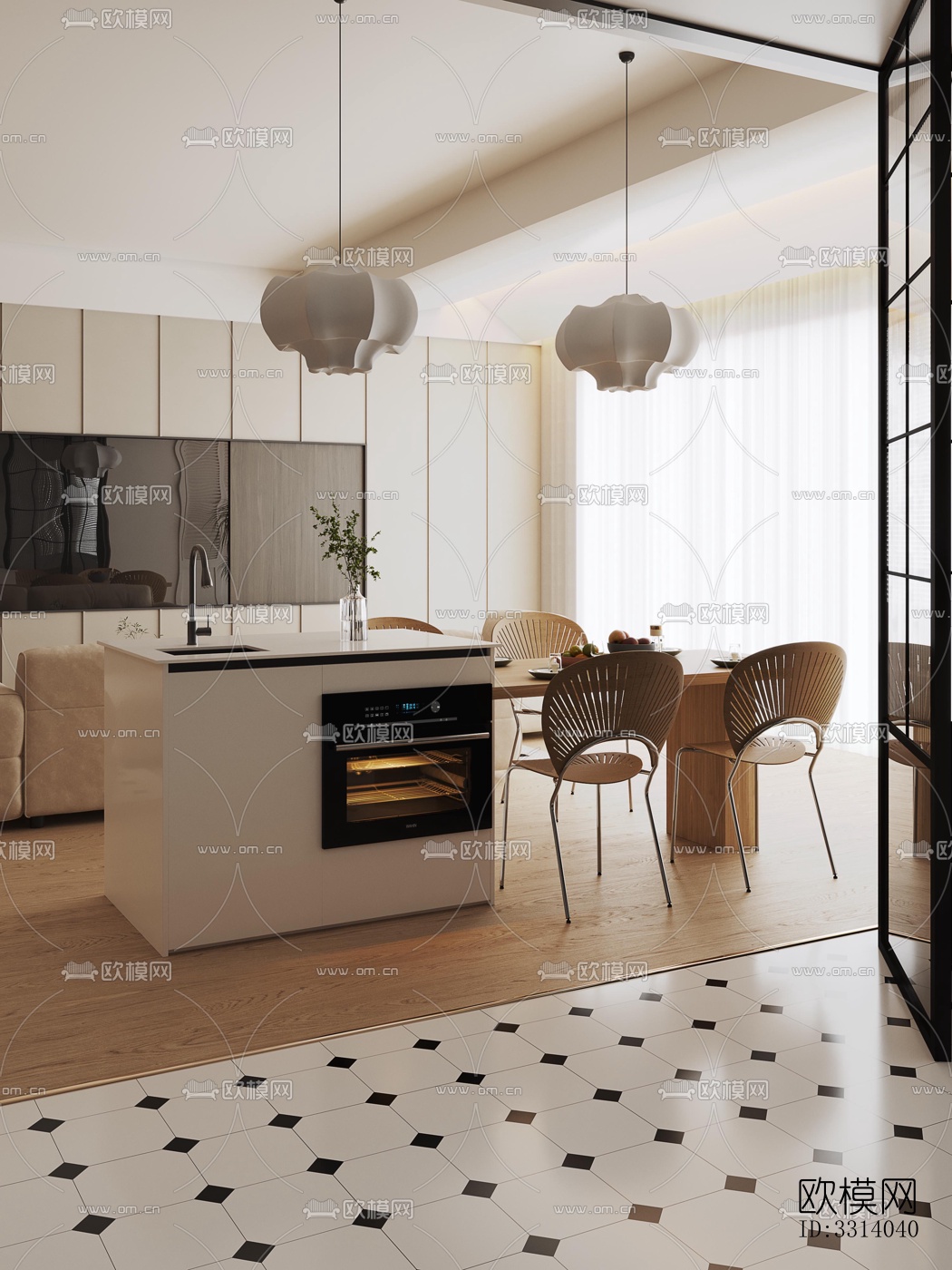 现代客餐厅效果图下载（渲染图3）