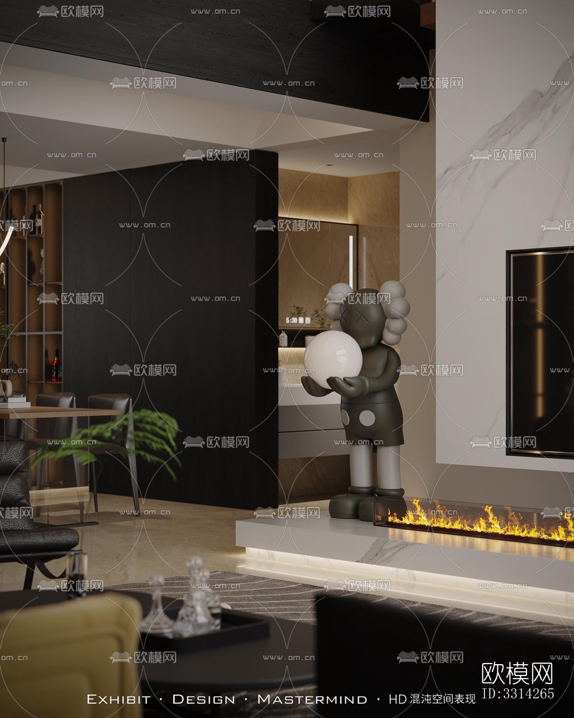 现代客餐厅效果图下载（渲染图1）