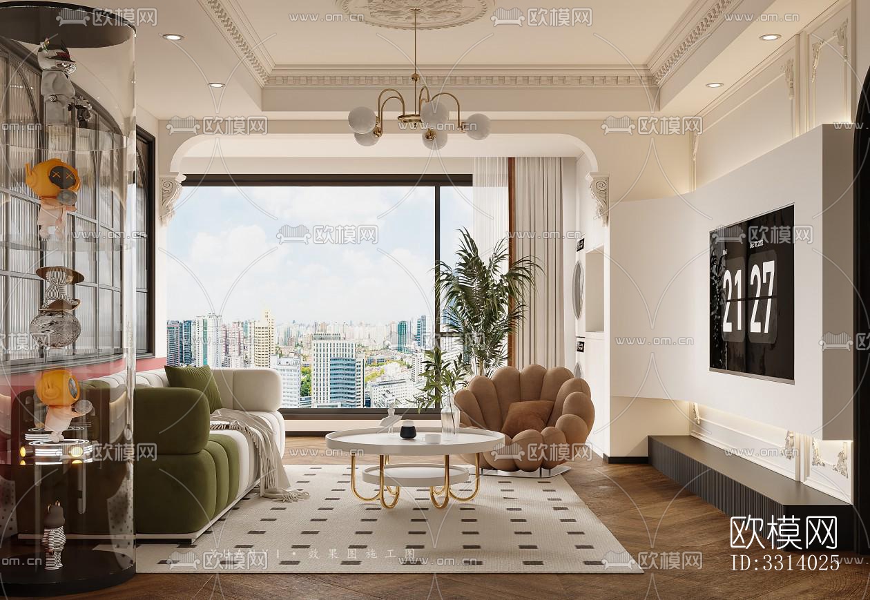 现代客餐厅效果图下载（渲染图1）