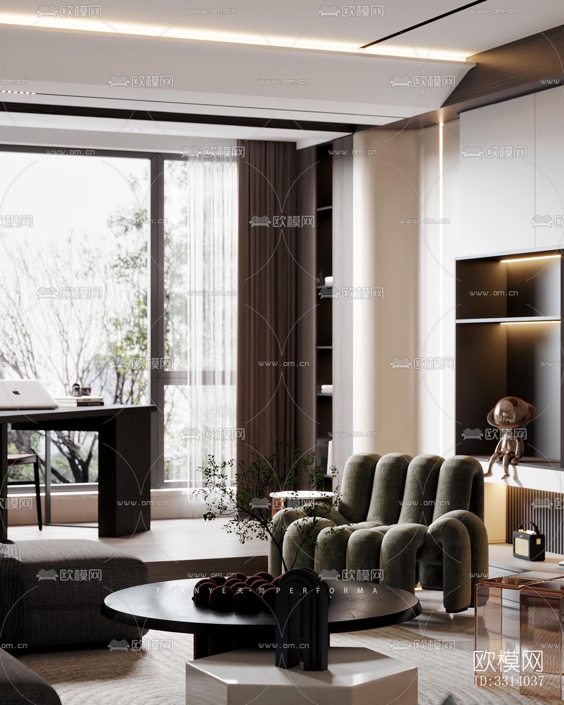 现代客餐厅效果图下载（渲染图3）