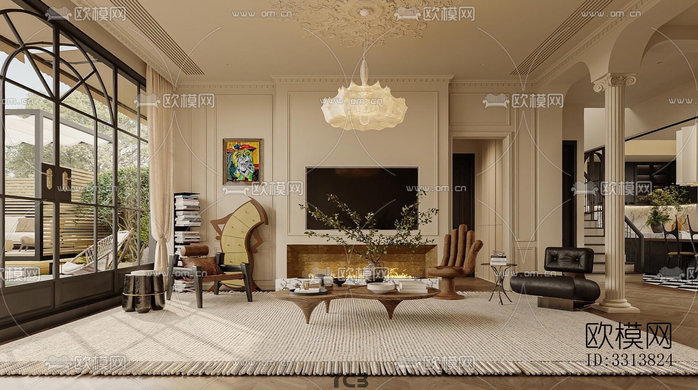 现代客餐厅效果图下载（渲染图4）