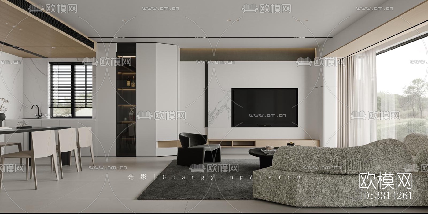 现代客餐厅效果图下载（渲染图4）