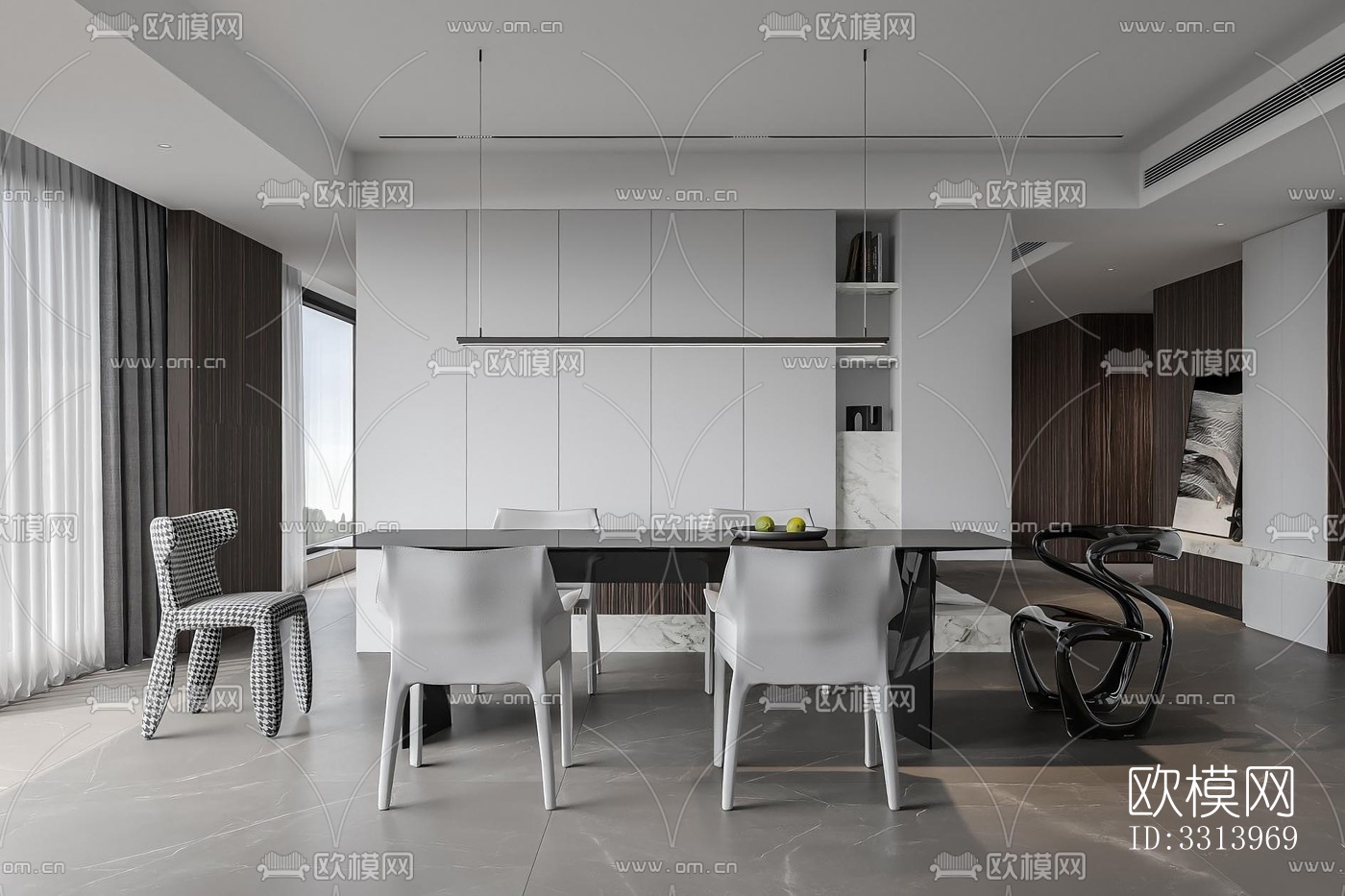 现代客餐厅效果图下载（渲染图3）