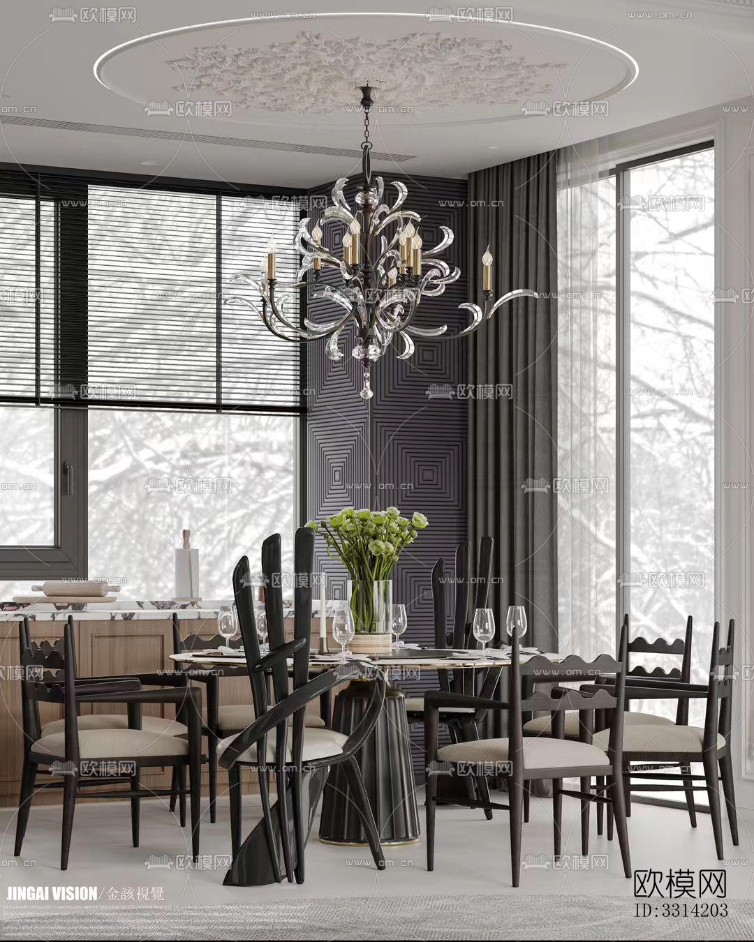 现代客餐厅效果图下载（渲染图2）