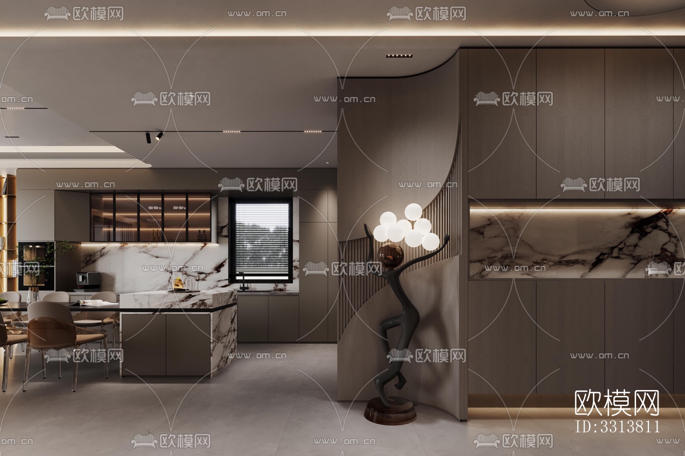 现代客餐厅效果图下载（渲染图3）