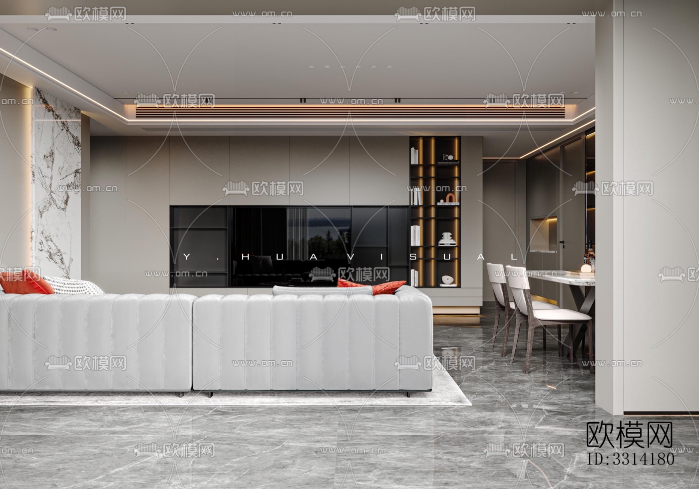 现代客餐厅效果图下载（渲染图3）