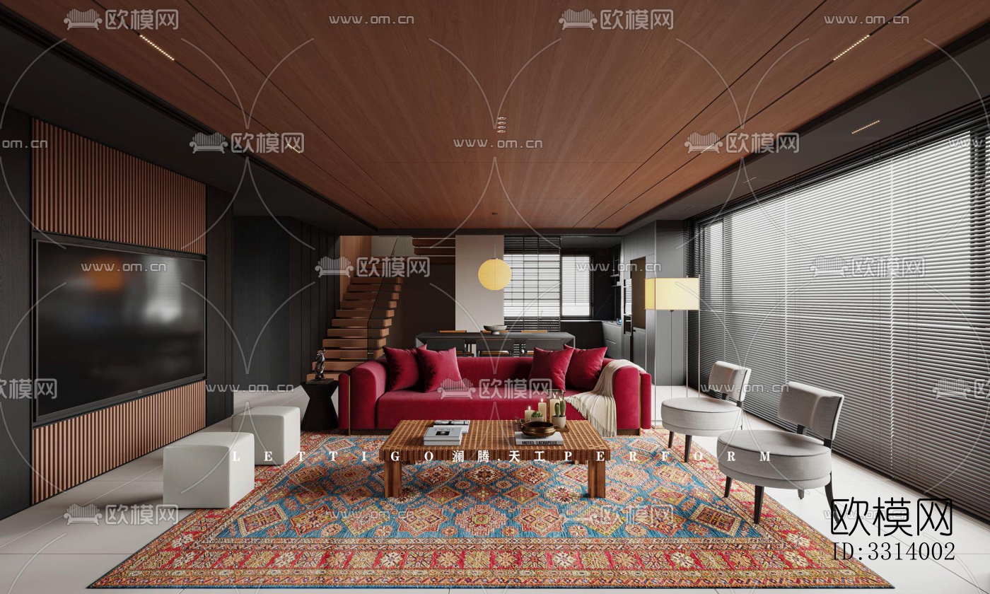 现代客餐厅效果图下载（渲染图2）