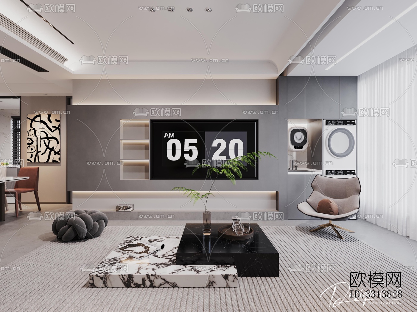 现代客餐厅效果图下载（渲染图6）