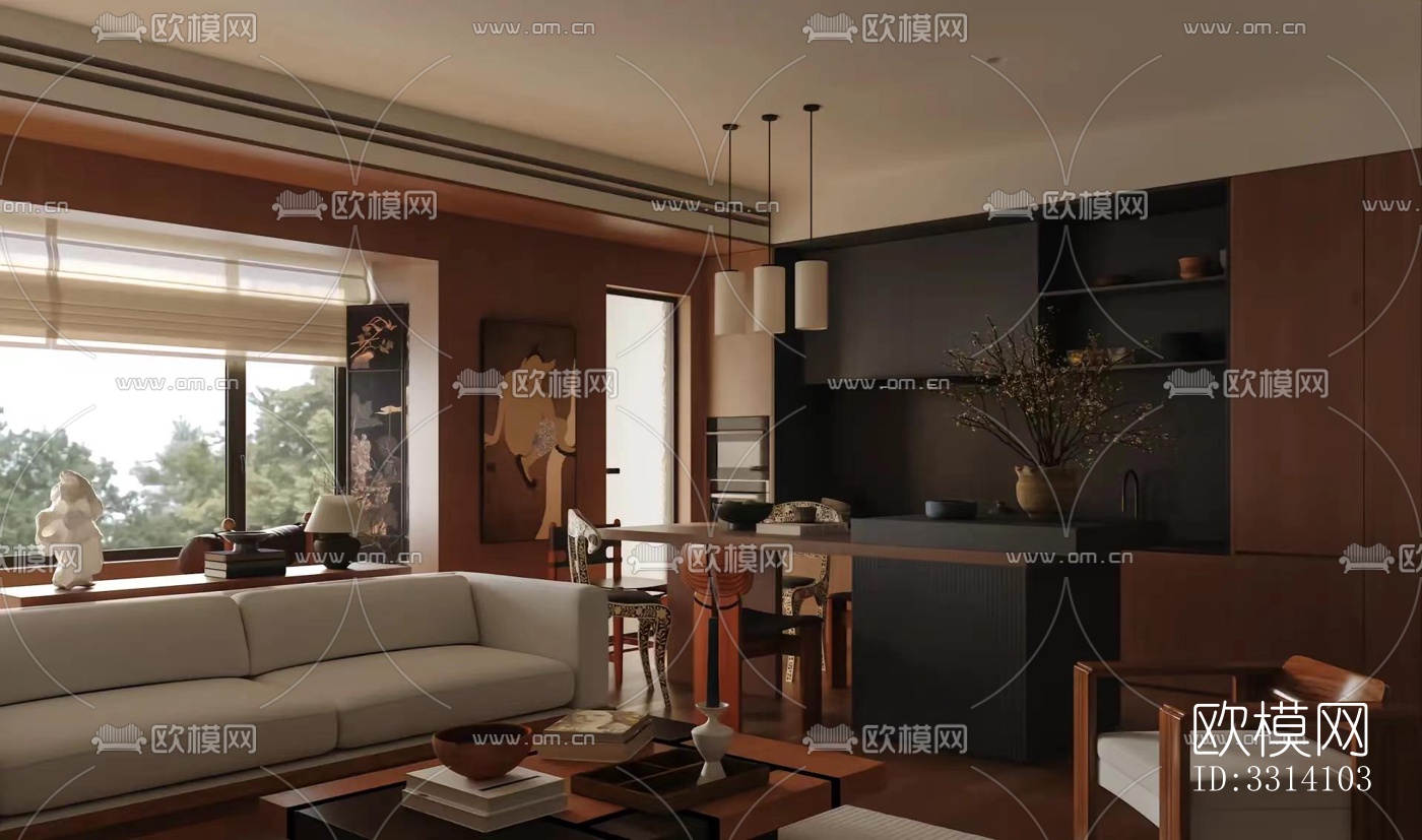 现代客餐厅效果图下载（渲染图15）